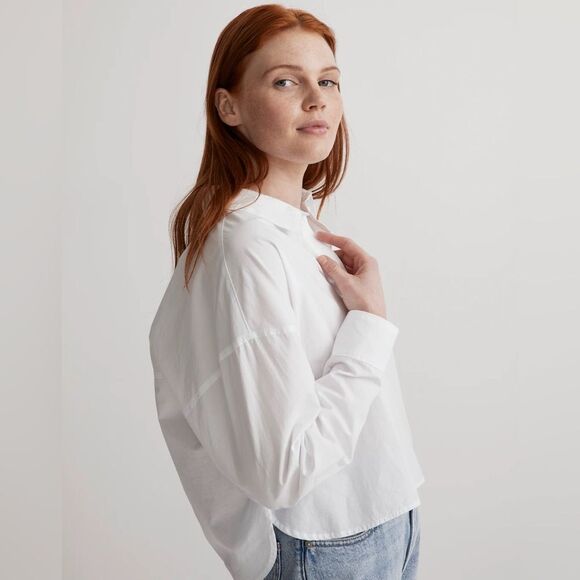 Madewell NWT Signature Poplin Hartfield Crop Shirt Cotton Size Large in Eyelet - Picture 2 of 8